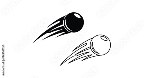 Two stylized bowling balls in motion depicted as a dynamic silhouette