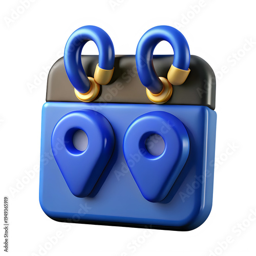 A blue gift box with two blue and gold gift bows on top of it. isolated on transparent background