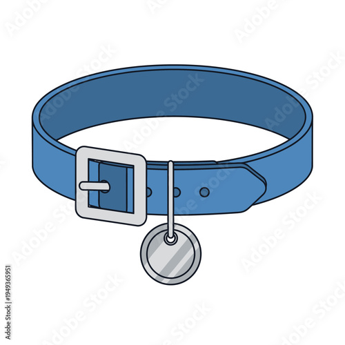Blue Dog Collar with Silver ID Tag on White Background