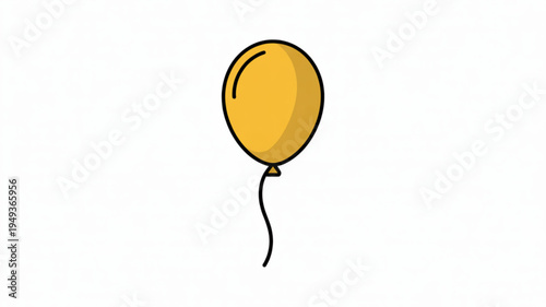 Golden yellow balloon floating alone in white background symbolizing celebration and joy with simple illustration style