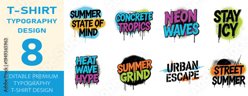 Abstract summer typography designs with torn paper and drips