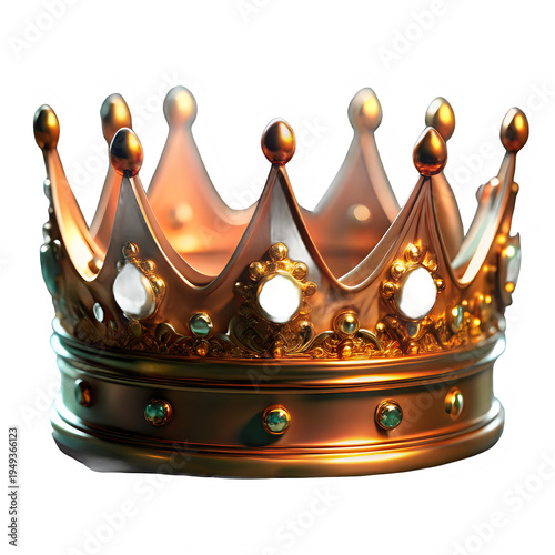 A detailed and ornate golden crown with intricate designs and sparkling gemstones. isolated on transparent background