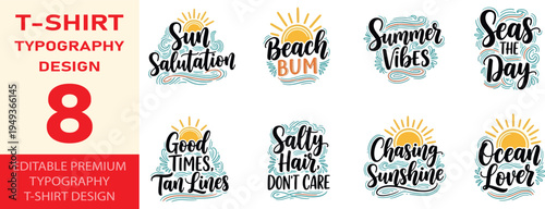 Summer t-shirt typography design set of 8 vector files collection