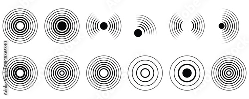 Abstract Sound Wave and Signal Circle Icon Set