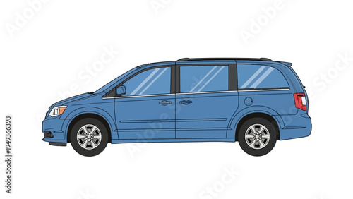Blue Minivan Side View.
