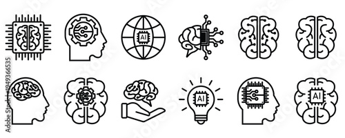 Artificial Intelligence Brain and Cognitive Technology Icons