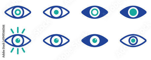 Eye Vision and Visibility Line Icon Set