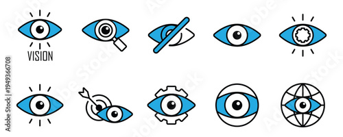 Human Eye Observation and Vision Monitoring Icon Collection