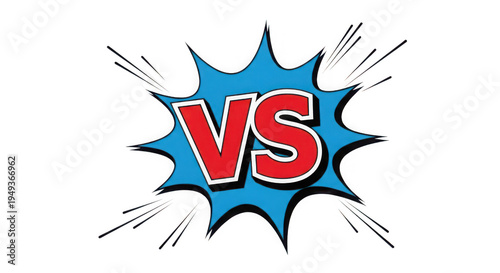Red VS letters on blue comic book style explosion speech bubble isolated on transparent background