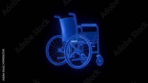 futuristic hologram wheel chair wireframe rotating in digital space 3D render
