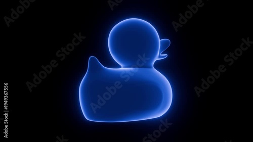 futuristic hologram rubber duck wireframe rotating in digital space 3D render