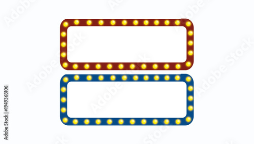 Colorful casino frame banners decorative border lights gambling event label design template vector illustration festive sign