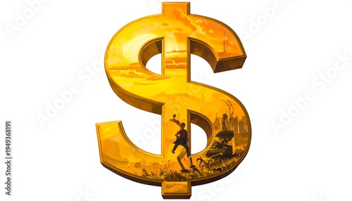 Golden dollar sign with intricate design (1)