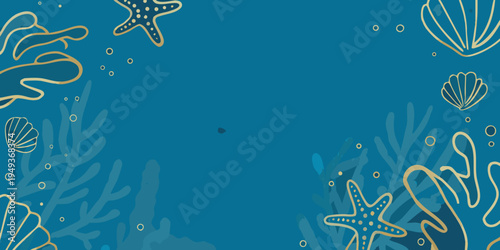 Golden marine life illustration on a deep teal background