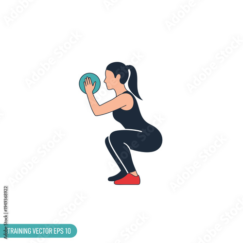 Woman doing squats with medicine ball.