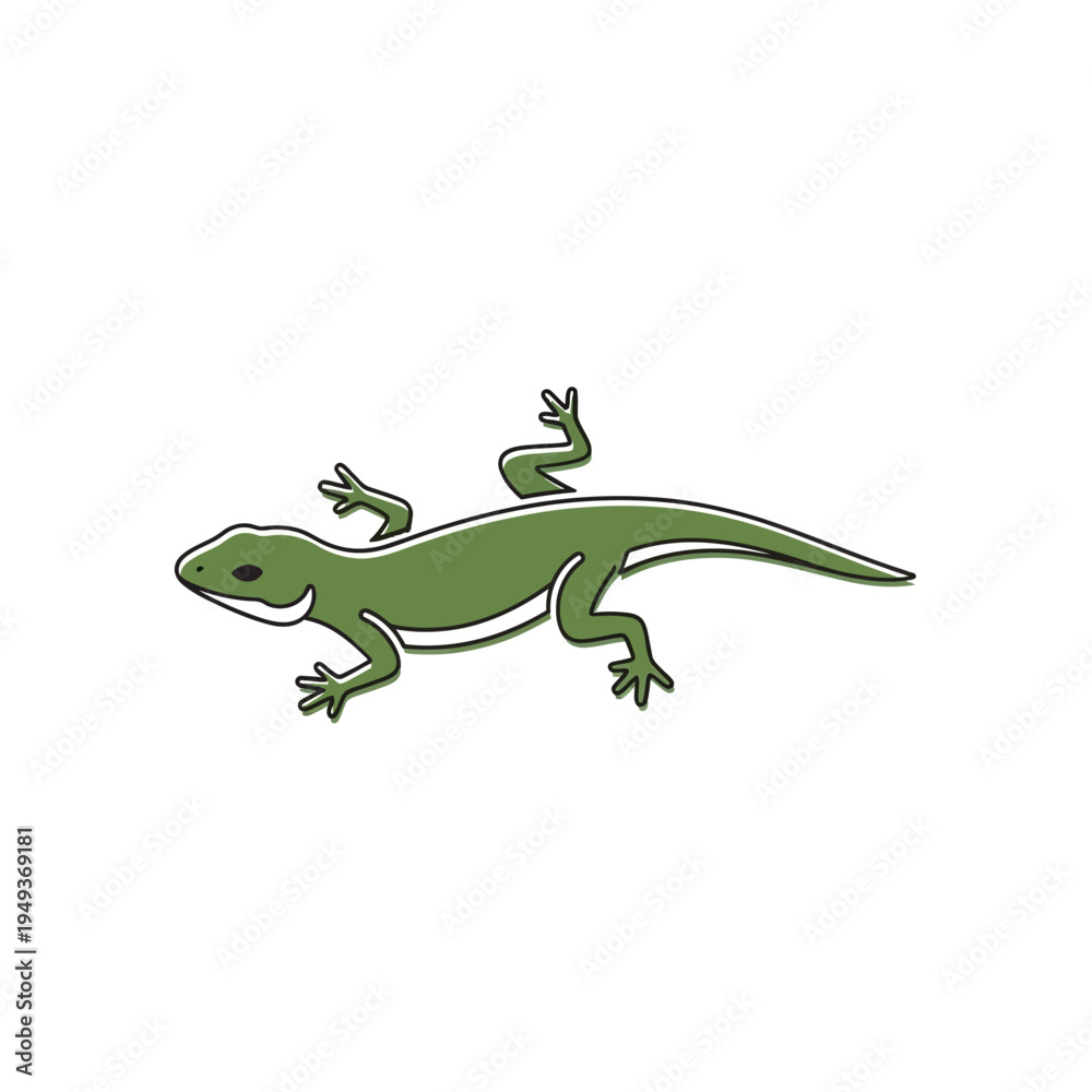 Obraz premium Green lizard cartoon character profile.