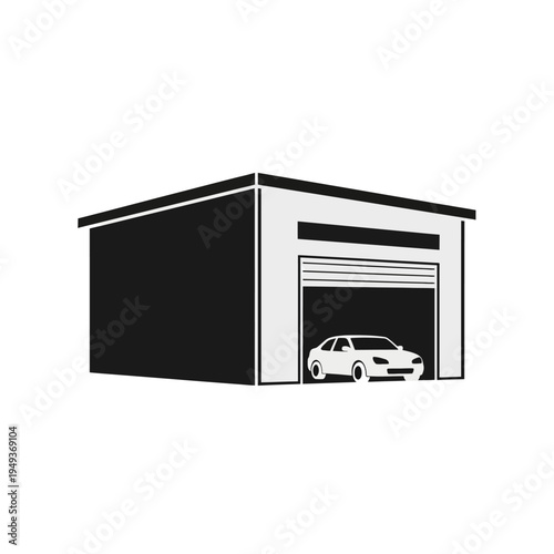 Car in a garage doorway slowly.