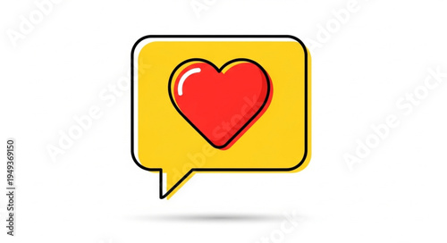 Red Heart Symbol Inside Yellow Speech Bubble Icon.