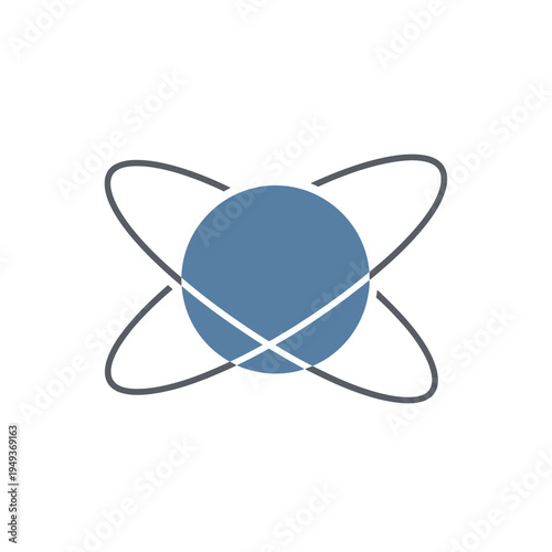 Blue circle with orbiting lines.