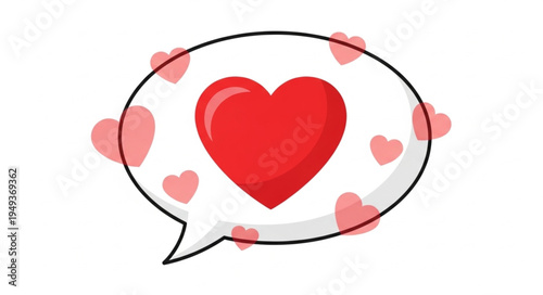 Red Heart Symbol Inside a Speech Bubble Surrounded by Smaller Hearts.
