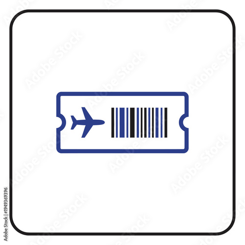 Airplane ticket icon with barcode symbol.