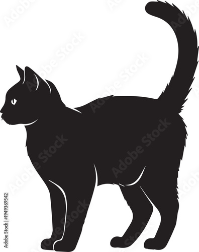Playful cat silhouette jumping to catch a butterfly; active feline nature and hunting concept vector.