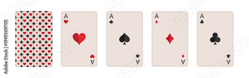 Set of four playing card icons and their backgrounds. Vector illustration.