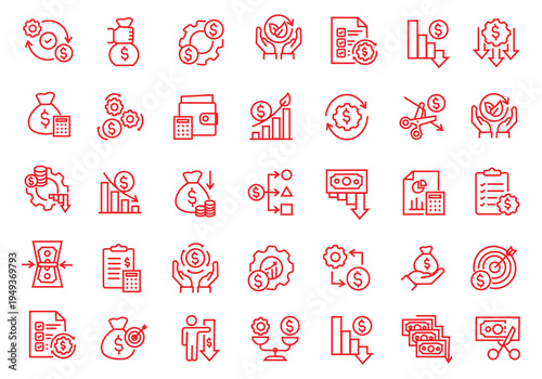 Cost Reduction icon set. Editable line icons. Vector illustration.