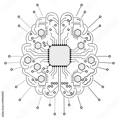 AI Brain Circuit Technology Line Icon Vector
