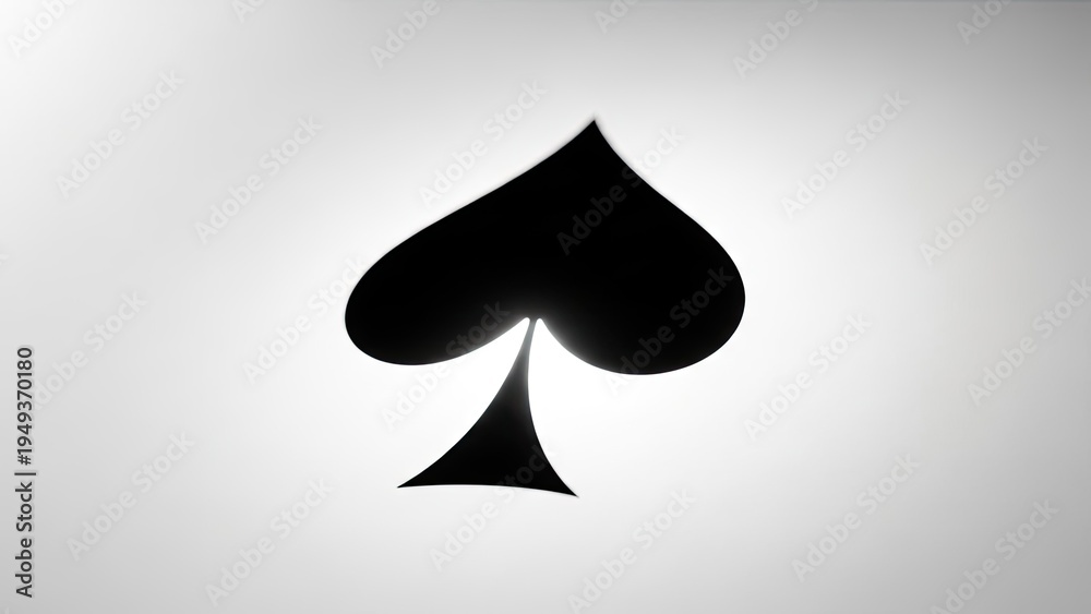 Fototapeta premium A stark black spade card symbol against a blurred, light grey gradient background