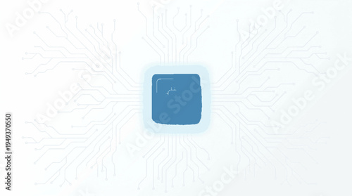 Minimal tech background with faint light gray circuit board and blue glowing rectangle