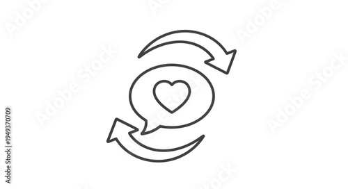 Heart in Speech Bubble with Circular Arrows Icon.