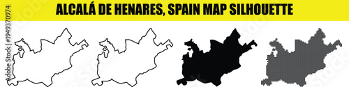 Alcala de henares spain map silhouette white outline black solid dot pattern vector