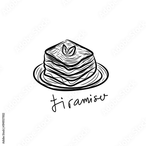 Hand-Drawn Tiramisu Cake Illustration