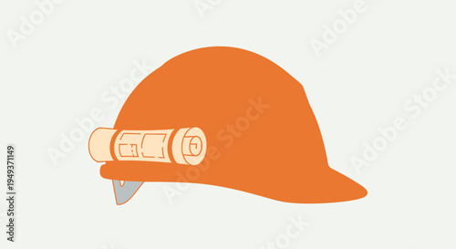 Orange Hard Hat with Rolled Plans.