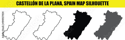 Castellon de la plana spain map silhouette collection with black solid line and dot mesh styles on transparent
