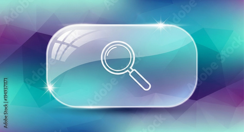 Magnifying glass icon on a transparent button interface.