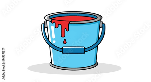 Blue bucket with red paint.