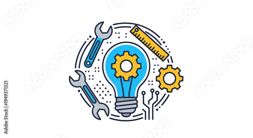 Light Bulb with Tools and Gears.