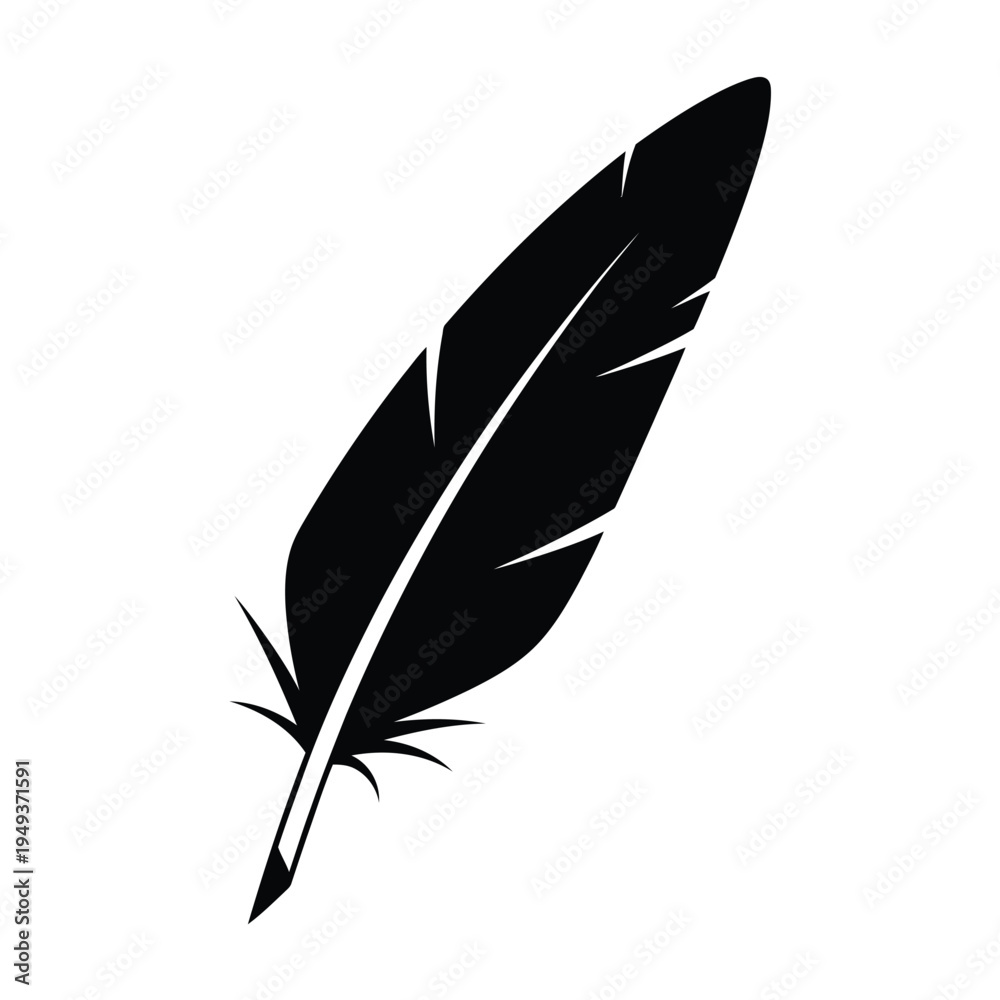 Obraz premium Black Feather Icon Isolated on White Background