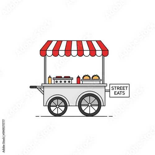 Charming Mobile Street Food Cart Illustration Offering Quick and Delicious Urban Eats, a Modern Takeaway Vendor Design