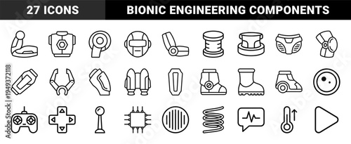 Robotic components and bionic exoskeleton parts for industrial automation. Technical monoline linear elements for cyborg engineering and prosthetics.