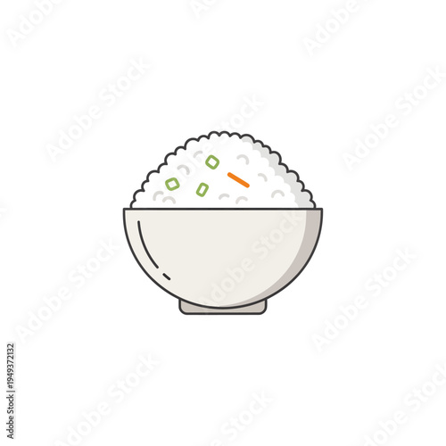 Bowl of steamed white rice topped with chopped green onions and a sprinkle of orange zest, perfect for Asian cuisine or a healthy meal
