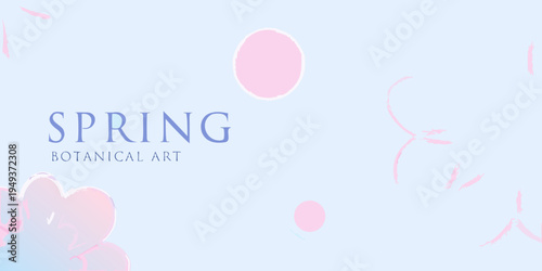 Pastel spring background with floral elements and the word spring