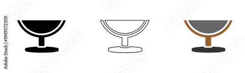 Vector set of cosmetic mirrors vanity style in black silhouette outline and gold brown versions isolated on white background for beauty and makeup design