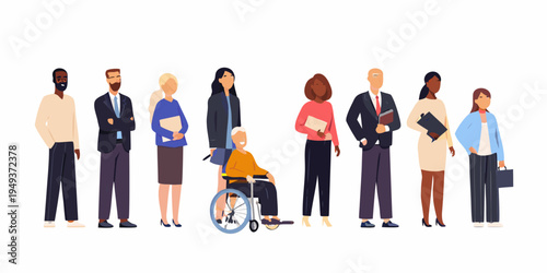Diverse group of business professionals standing in a row illustrated style