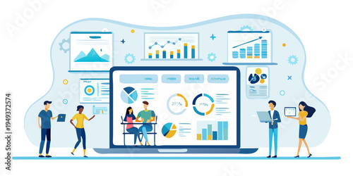 Data analysis and business insights displayed on a large laptop screen