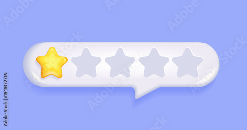 3d one star rating in text speech bubble.Negative 1 star customer product rating review for apps,websites.Feedback,dissatisfied quality.One element for awards,rating designation,hotels status.Vector