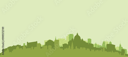 Green panoramic poster of the city skyline with solid background buildings on a hilly terrain of ROME, ITALY