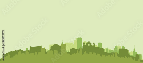 Green panoramic poster of the city skyline with solid background buildings on a hilly terrain of NAPLES, ITALY